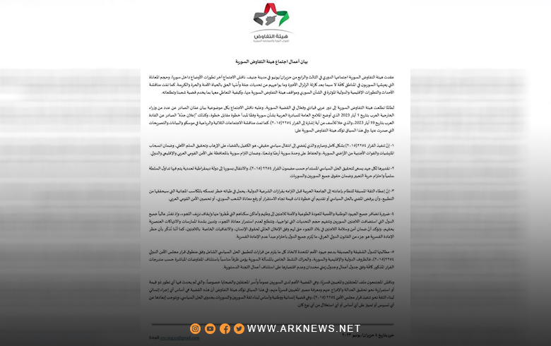  بيان حول اجتماعات هيئة التفاوض السورية في جنيف 
