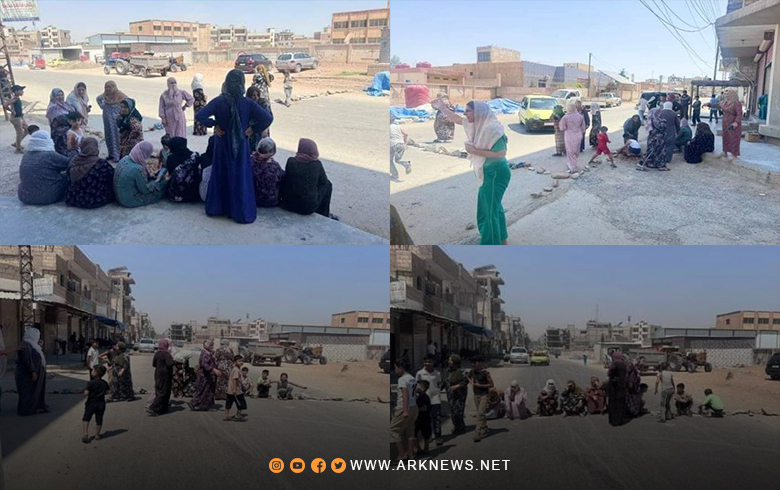 الحسكة.. نساء يقطعن الطريق احتجاجا على انقطاع الكهرباء والمياه 