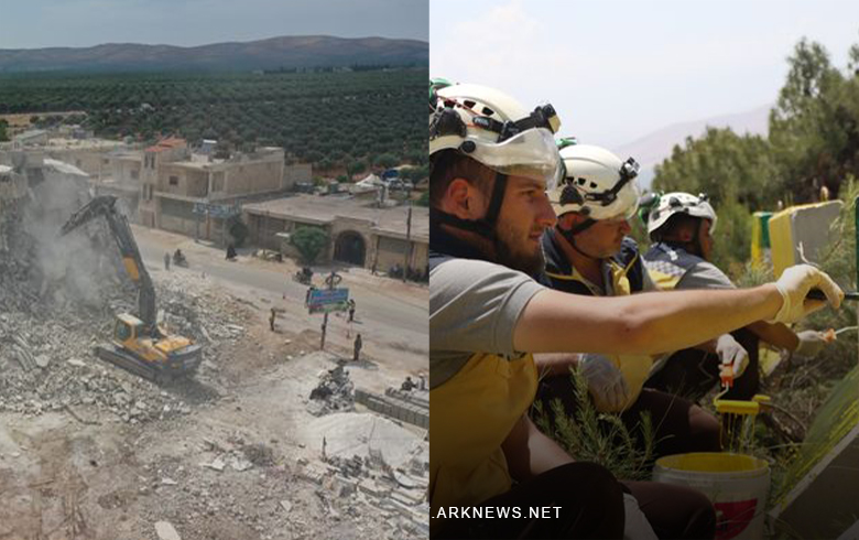 The Syrian Civil Defense puts protection barriers to protect drivers and demolishes a cracked building in Afrin