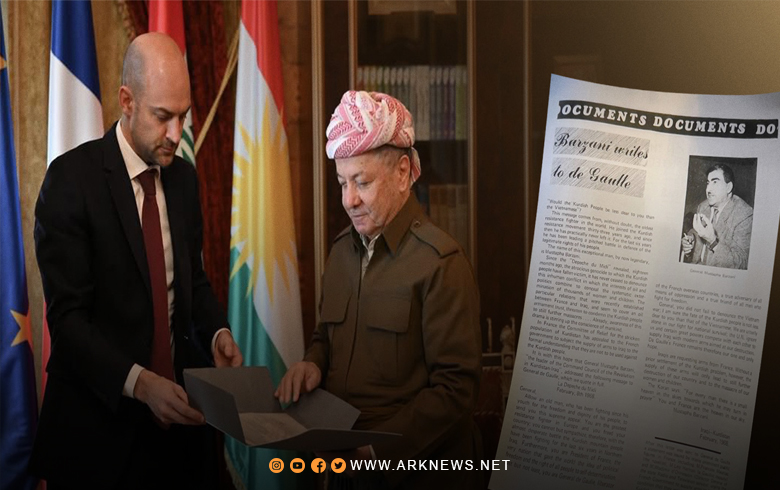 جان نويل بارو يسلّم الرئيس بارزاني رسالة الملا مصطفى بارزاني إلى شارل ديغول عام 1968 
