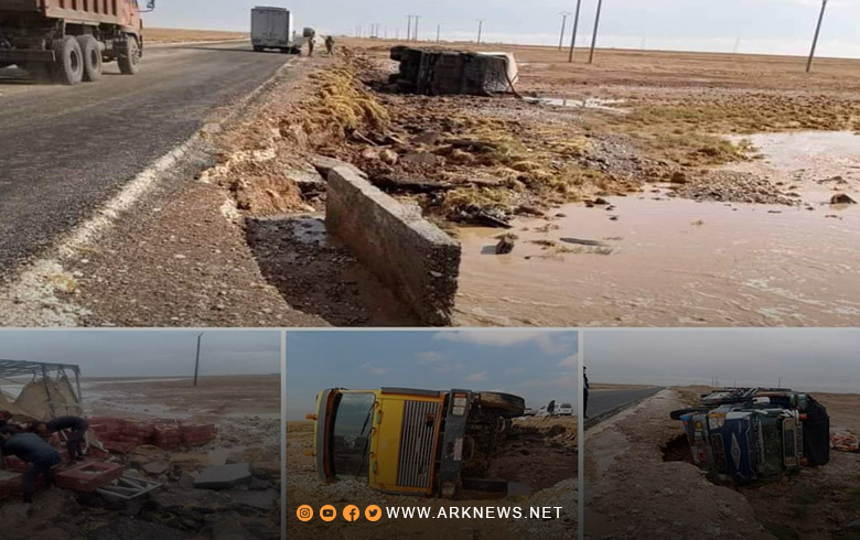 الأمطار والسيول تتسبب بوقع 3 حوادث مرورية على طريق الحسكة-الرقة 
