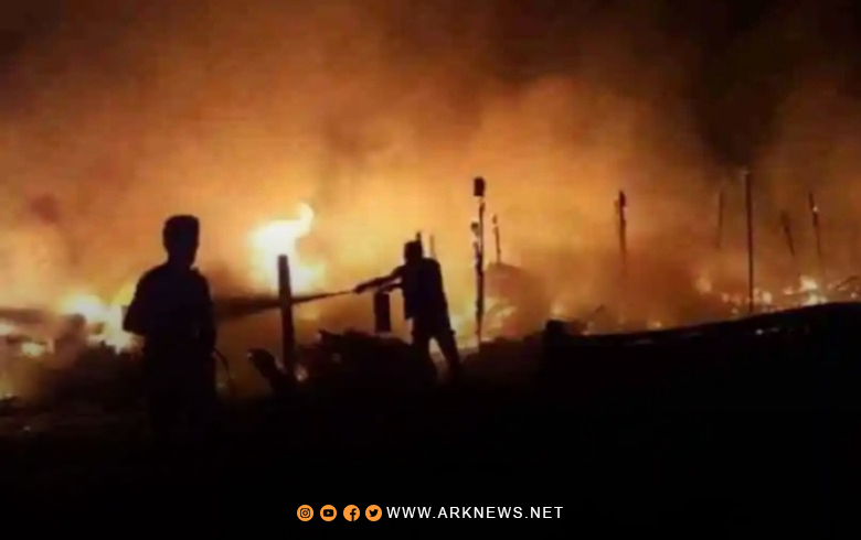 اندلاع الحريق في عدد من خيم اللاجئين السوريين بمخيم عرسال