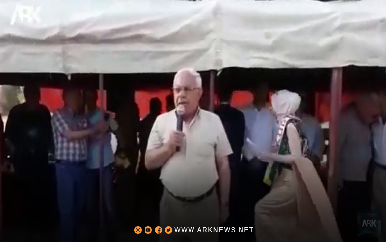 Muhammad Saeed Wadi, a member of the Central Committee (PDK-S) delivers a speech at the commemoration ceremonies of the 65th anniversary of the birth of the PDK-S