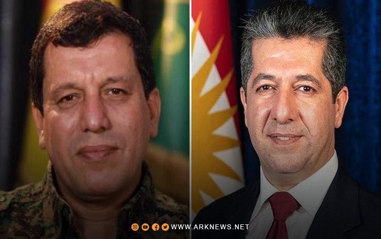 مسرور بارزاني يتلقى اتصالا هاتفيا من مظلوم عبدي 