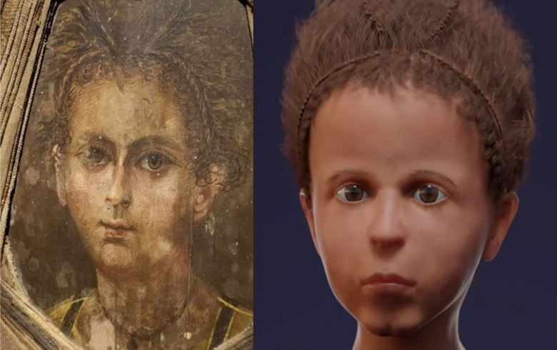 العلماء ينجحون في إعادة بناء وجه مومياء لطفل توفي قبل الميلاد ب 100 عام