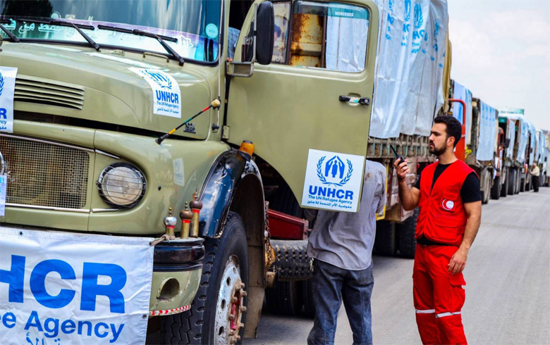 نەتەوێن یكگرتی كاروانەكە ئالیكاریێن مرۆڤی شاند بۆ باژارێ ئدلبێ لباكورێ سوریێ