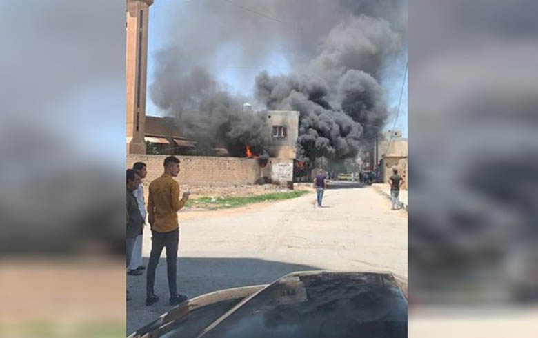 A huge fire broke out in a mosque in Qamishlo city