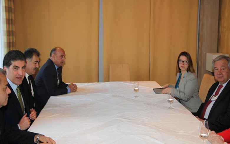 نیجیرفان بارزاني يبحث مع أنطونيو غوتيريس وضع اللاجئين السوريين في إقليم كوردستان