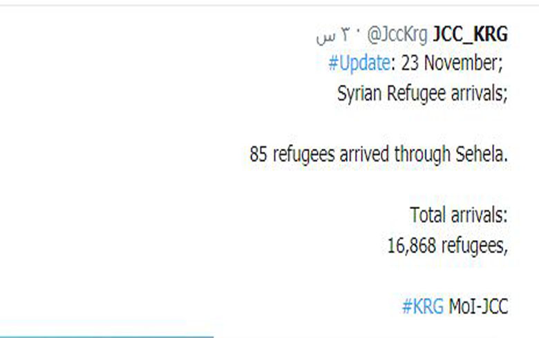 The arrival of 85 Syrian refugees to Kurdistan Region