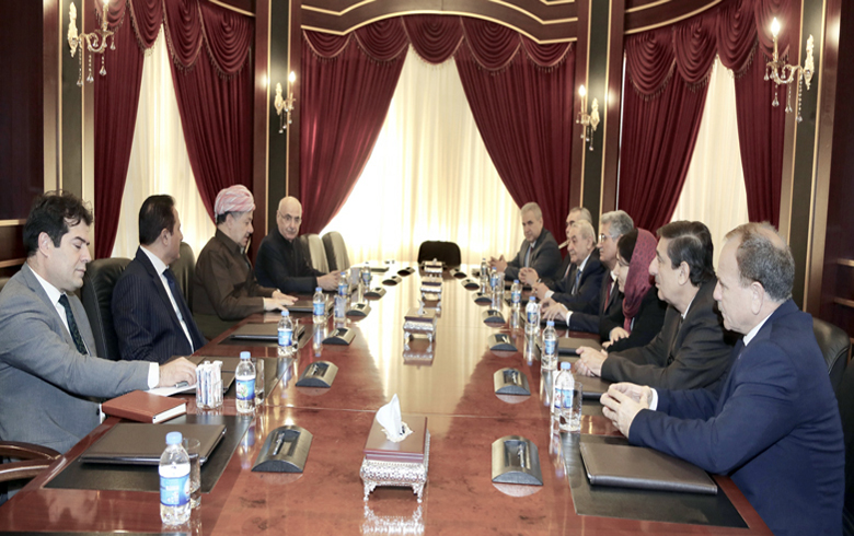 President Barzani talks with the delegation of the Presidency of the National Council the Kurdish situation in Kurdistan Syria