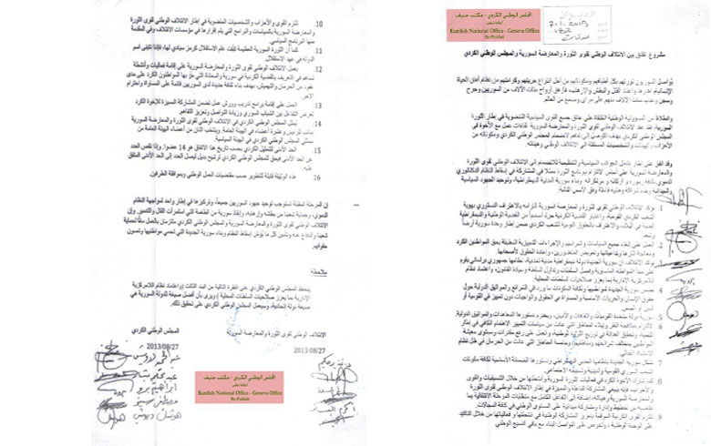 Details of the agreement document between the Kurdish National Council and the National Coalition of the Revolutionary Forces and the Syrian Opposition