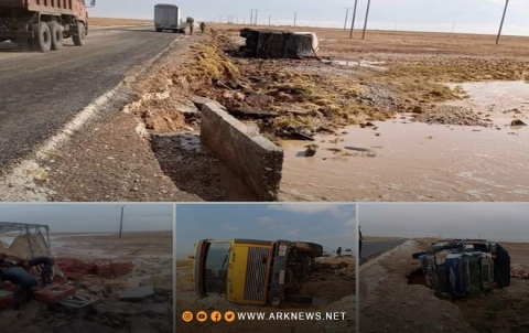 الأمطار والسيول تتسبب بوقع 3 حوادث مرورية على طريق الحسكة-الرقة 