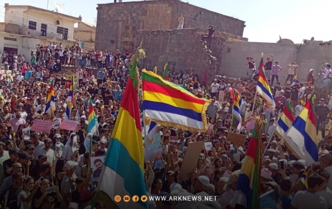 Suwayda: Mass Protest in Shahba City with Hundreds of Participants Suwayda: Mass Protest in Shahba City with Hundreds of Participants