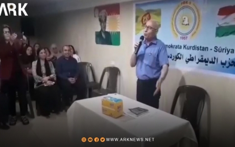 كبريل موشي يلقي كلمة جبهة السلام والحرية في مراسيم إحياء الذكرى 65 لميلاد الحزب الديمقراطي الكوردستاني - سوريا