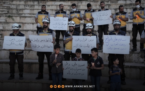 Idlib... The Syrian Civil Defense organizes a mourning vigil for the lives of the victims of a boat sinking near Greece, and demands that Assad be held accountable