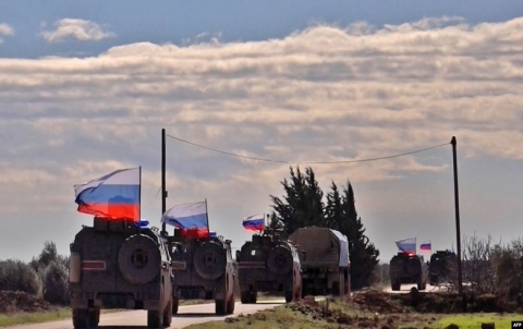 Russia is conducting a military patrol in the city of Kobani Russia is conducting a military patrol in the city of Kobani
