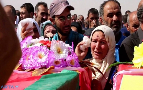 An invitation to attend the ceremony commemorating the martyrs of the massacre of Sanabel Hall in Hasaka