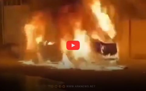 In a video... Unidentified men burn the car of a lawyer in Derbasiya city