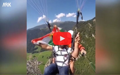 Video .. Kurdistan flag fluttering above the highest mountain peaks of Switzerland
