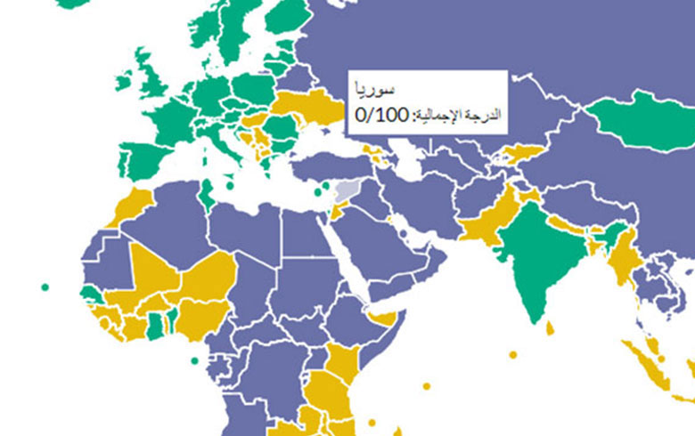 Syria Freedom Ranking Syria is the worst in the world freedom index of 0/100 .. Tunisia is ...