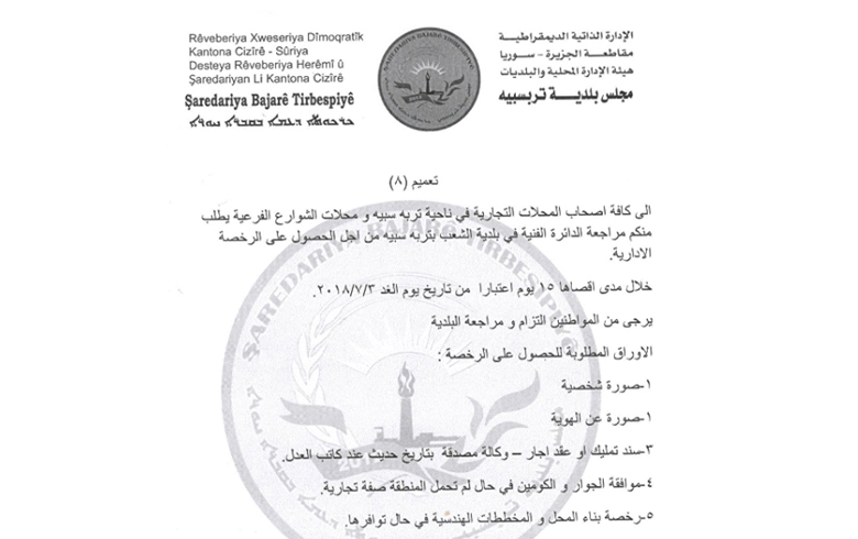 ل باژارێ ترپه‌سپیێ په‌یه‌دێ داخوازێ  ژ خودانێن دوكانان دكه‌ كو مۆله‌تا كار وه‌ربگرن 