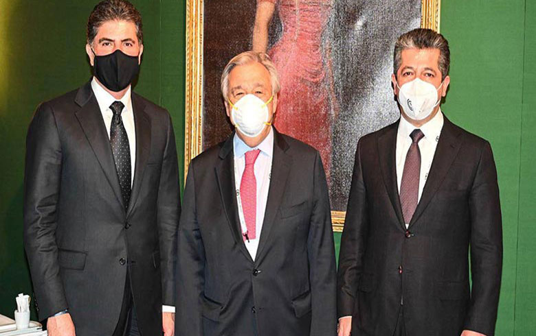 رئيس إقليم كوردستان ورئيس الحكومة يلتقيان الأمين العام للأمم المتحدة